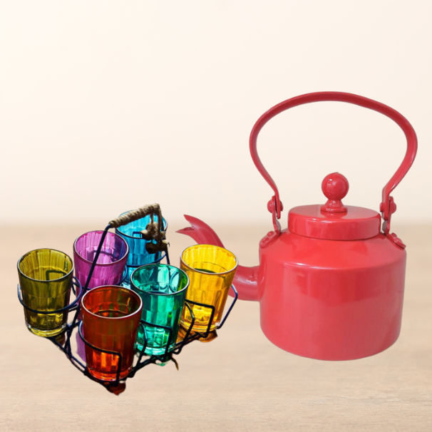 Cutting Chai Aluminium Kettle with Glass set