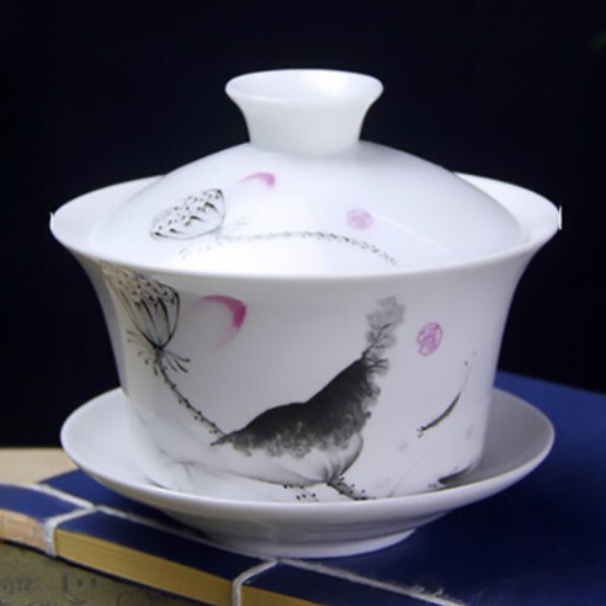 Gaiwan The Brewing Cup With Saucer Grey Floral Print