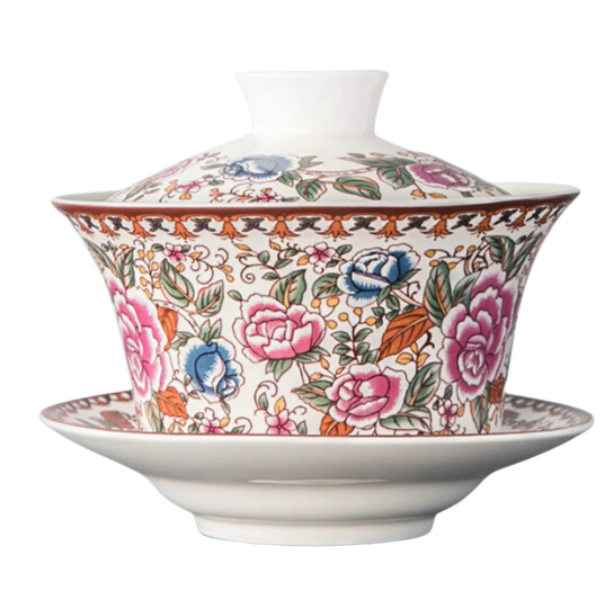 Gaiwan The Brewing Cup With Saucer Pink Rose Print