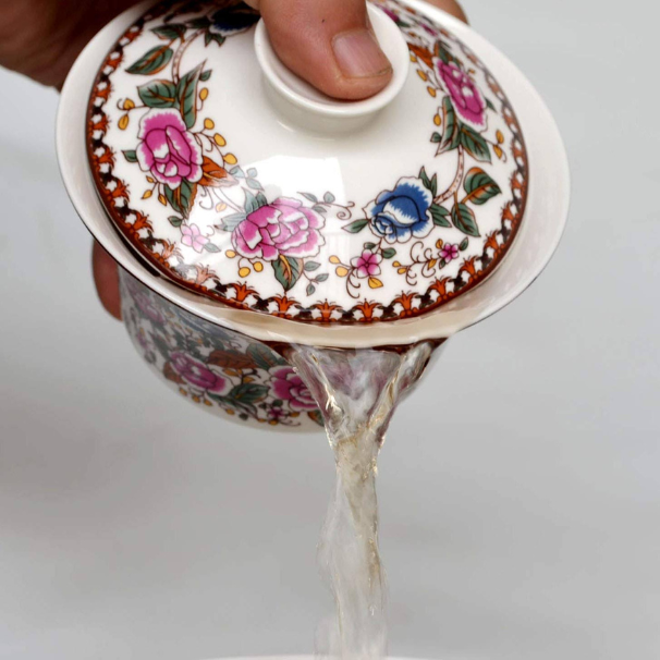 Gaiwan The Brewing Cup With Saucer Pink Rose Print