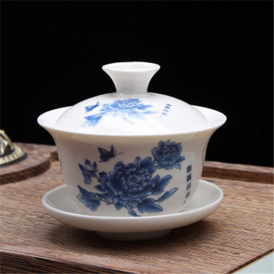 Gaiwan The Brewing Cup With Saucer Nature Blue Print - The Oriental Teacup Saucer And Lid