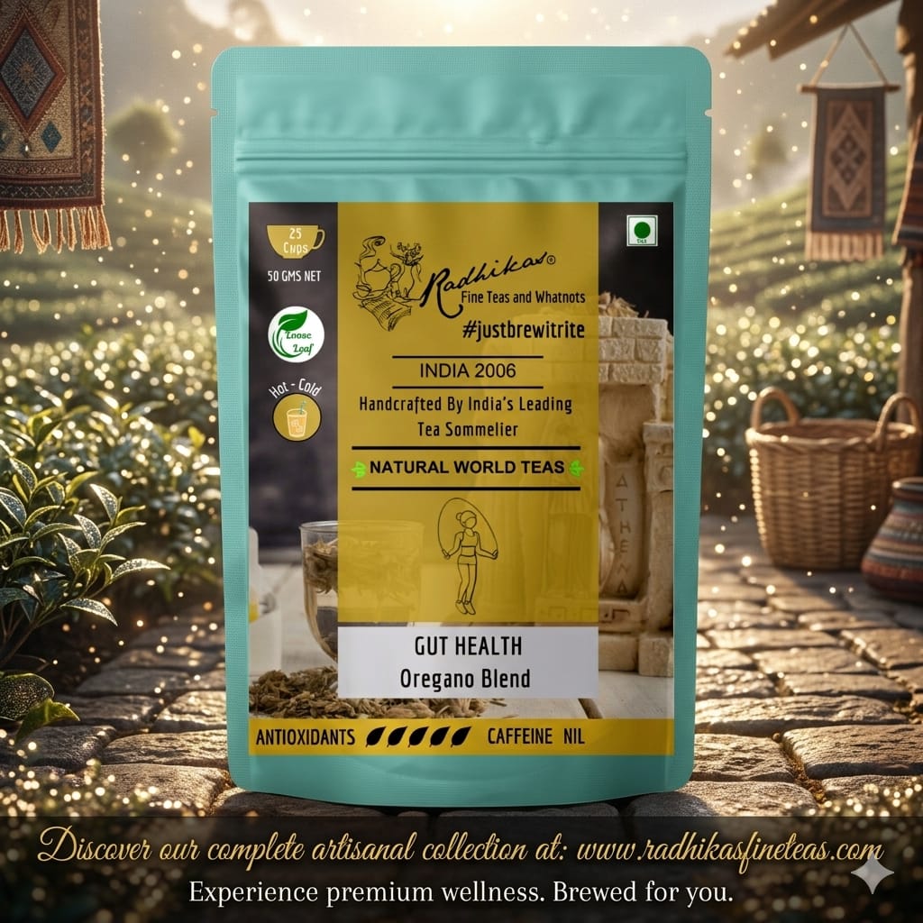 Tea package with a scenic background
