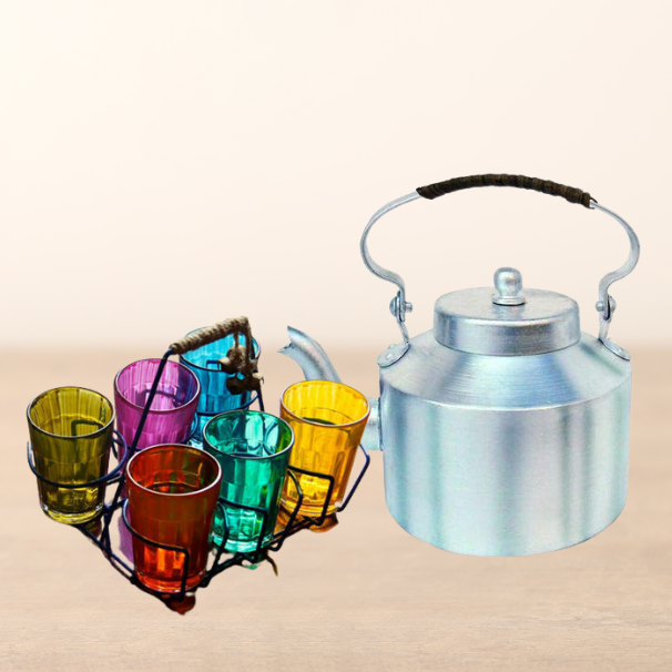 Cutting Chai Aluminium Kettle with Glass set - Spice Up Your Tea Time with Our Cutting Chai Aluminium Kettle with Glass Set