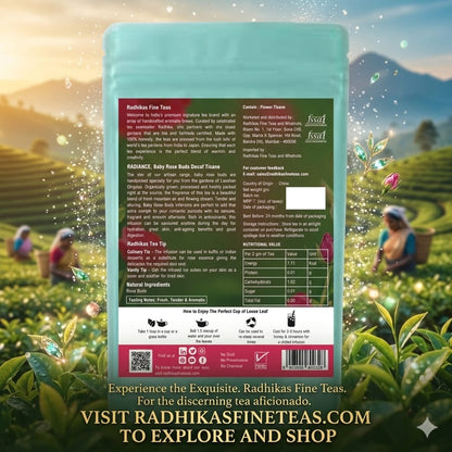Tea package with scenic tea field background