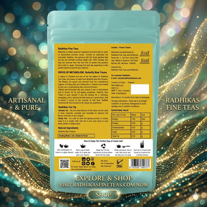 Tea package with yellow label on a decorative background