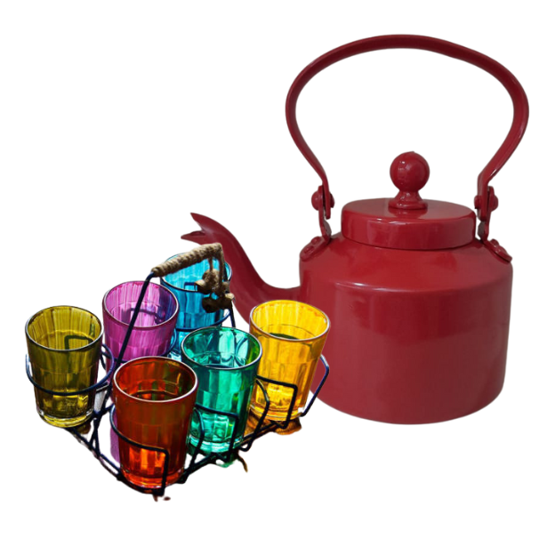 Cutting Chai Aluminium Kettle with Glass set