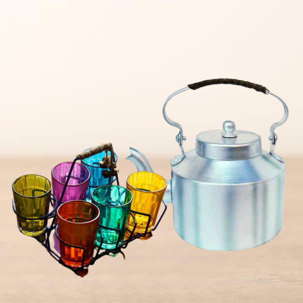 Cutting Chai Aluminium Kettle with Glass set