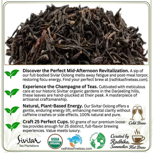 Sivitar black tea leaves with product description and branding on a white background