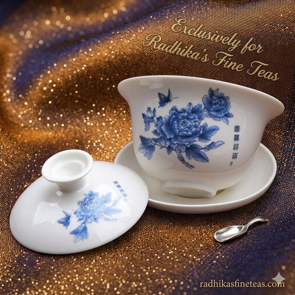 Nature Blue Print Gaiwan Set Traditional Tea Brewing Cup with Saucer & Lid