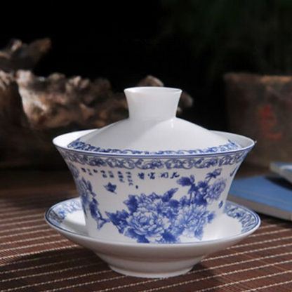 Gaiwan The Brewing Cup With Saucer Blue Rose Print