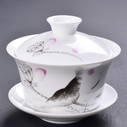 Gaiwan The Brewing Cup With Saucer Grey Floral Print