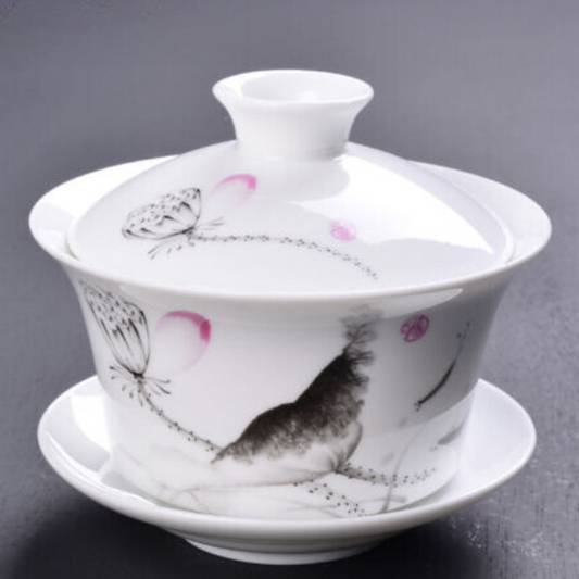 Gaiwan The Brewing Cup With Saucer Grey Floral Print