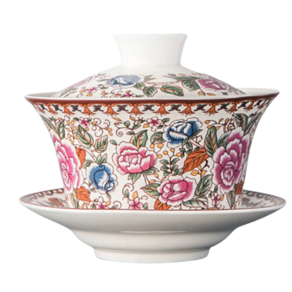 Gaiwan The Brewing Cup With Saucer Pink Rose Print
