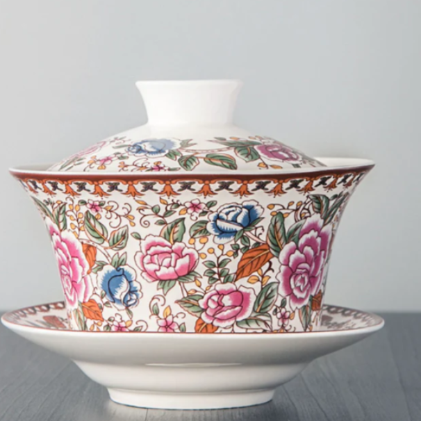 Gaiwan The Brewing Cup With Saucer Pink Rose Print