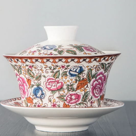 Gaiwan The Brewing Cup With Saucer Pink Rose Print