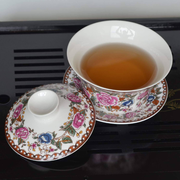 Gaiwan The Brewing Cup With Saucer Pink Rose Print