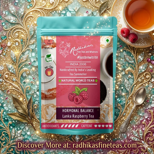 Tea package with decorative background featuring tea and berries