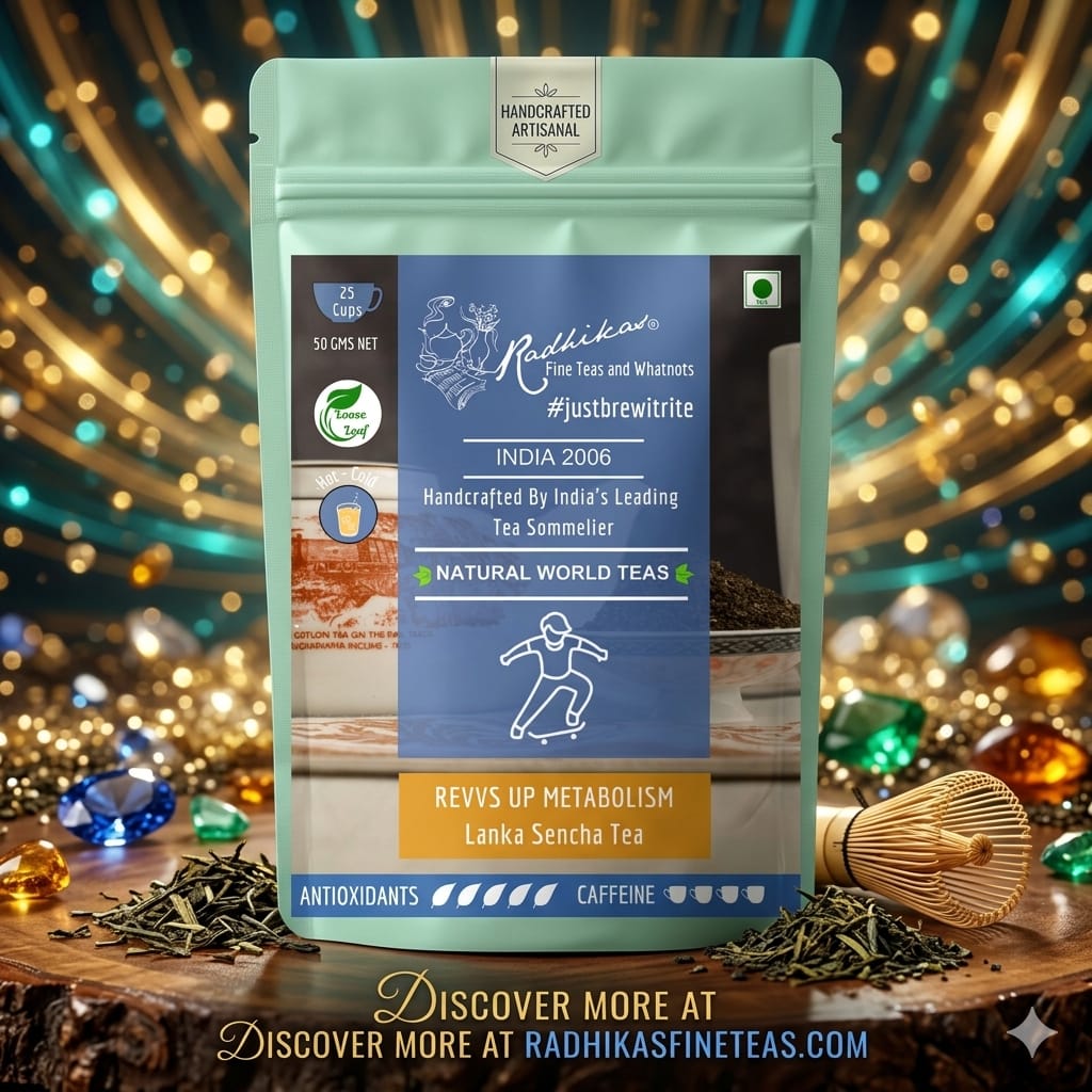 Tea package with decorative background and tea accessories