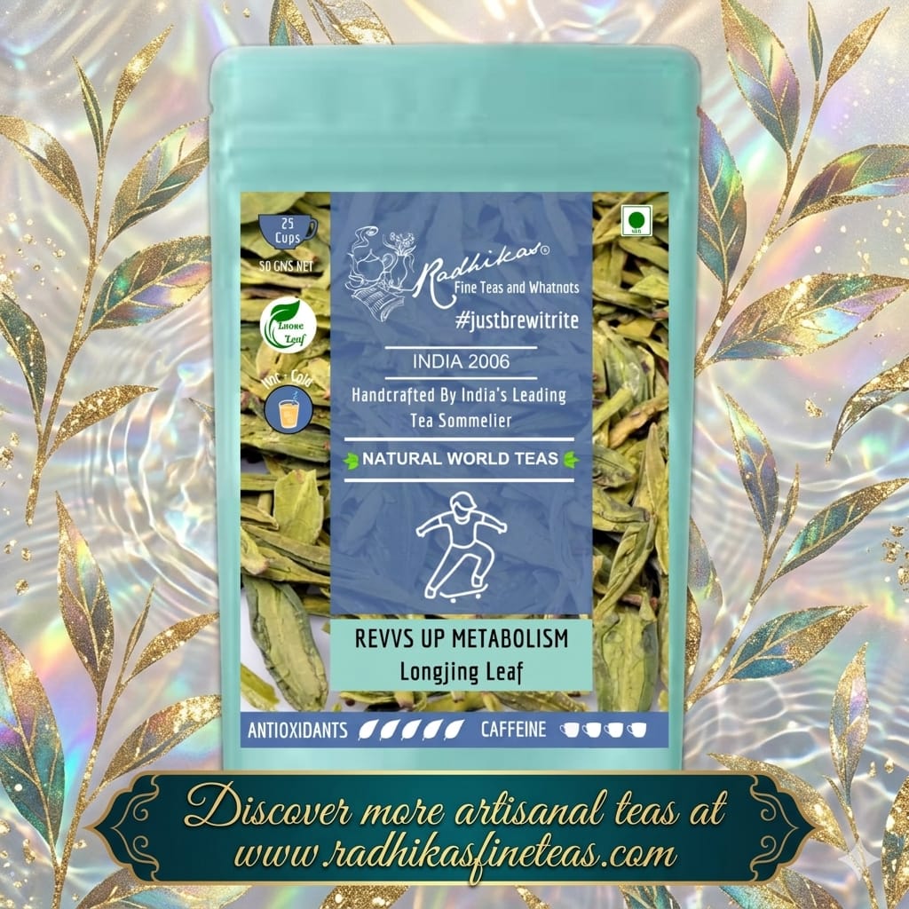 Tea package with a label on a decorative background