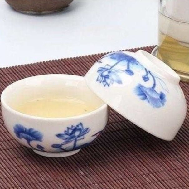 Mini Tea Shots Dumpling Cup, Blue Nature Print