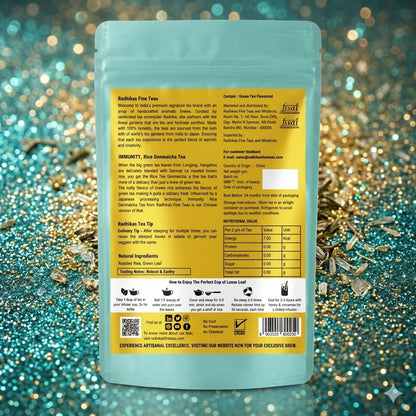 Tea package with a colorful glittery background