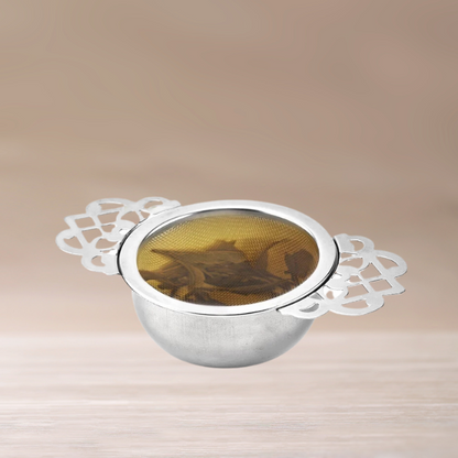 Stainless Steel Tea Strainer with Holder - Traditional and Practical - Radhikas Fine Teas and Whatnots