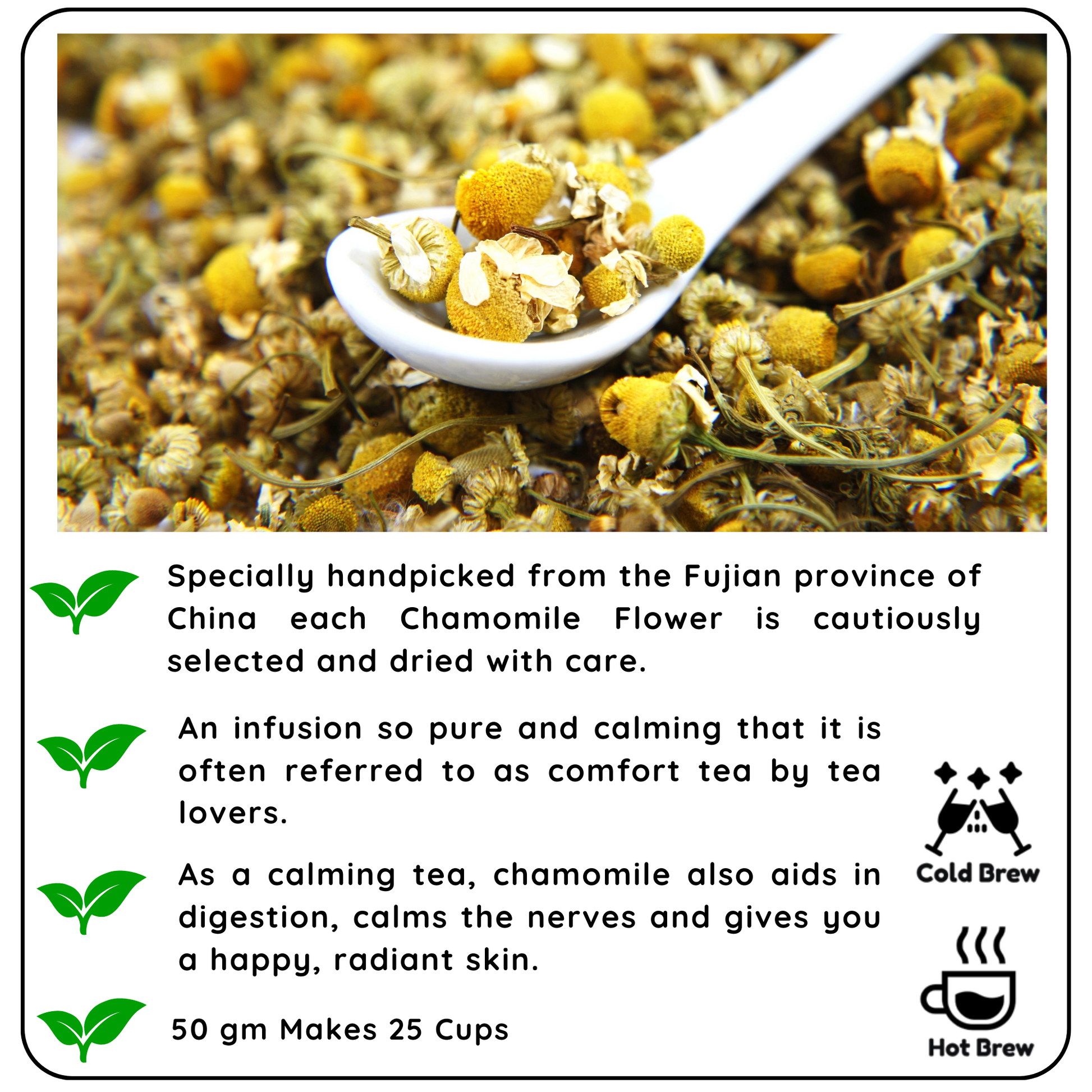 CALMING Chamomile Flower Decaf Chinese Tisane - A Tea for Sleep and Serenity - Radhikas Fine Teas and Whatnots