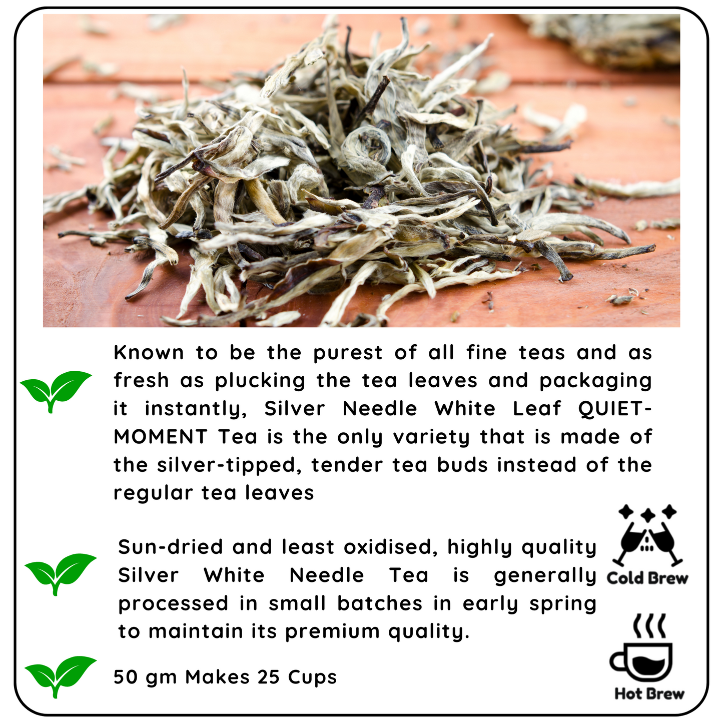 QUIET MOMENT China Silver Needle White Leaf - The Finest and Purest of All Teas - Radhikas Fine Teas and Whatnots